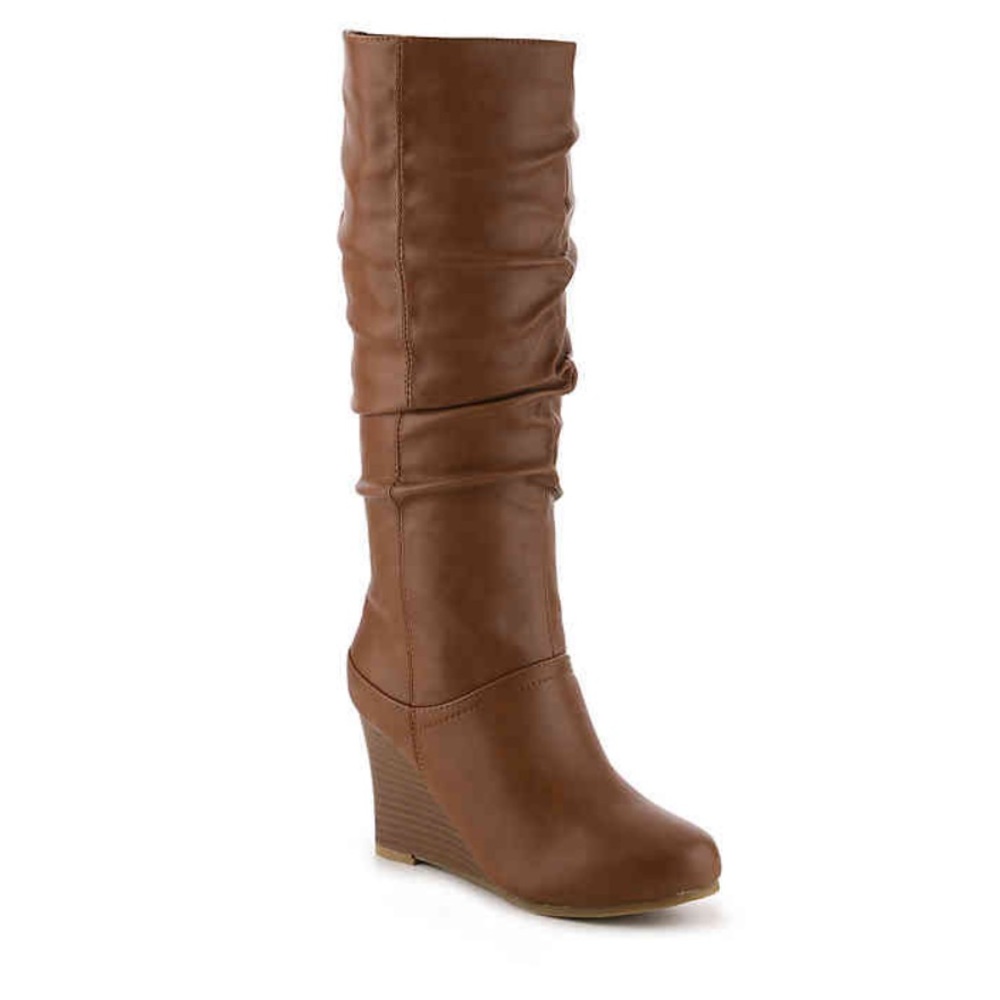 Cute slouchy brown wedge boots